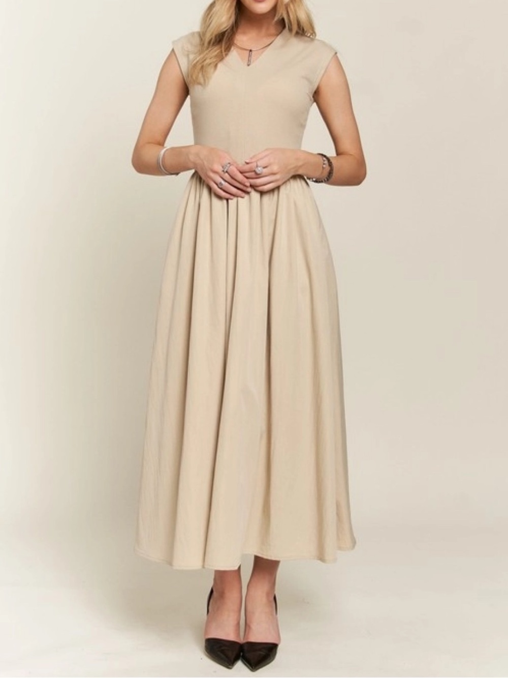 ADORA Cream Cap-Sleeve Maxi Dress
